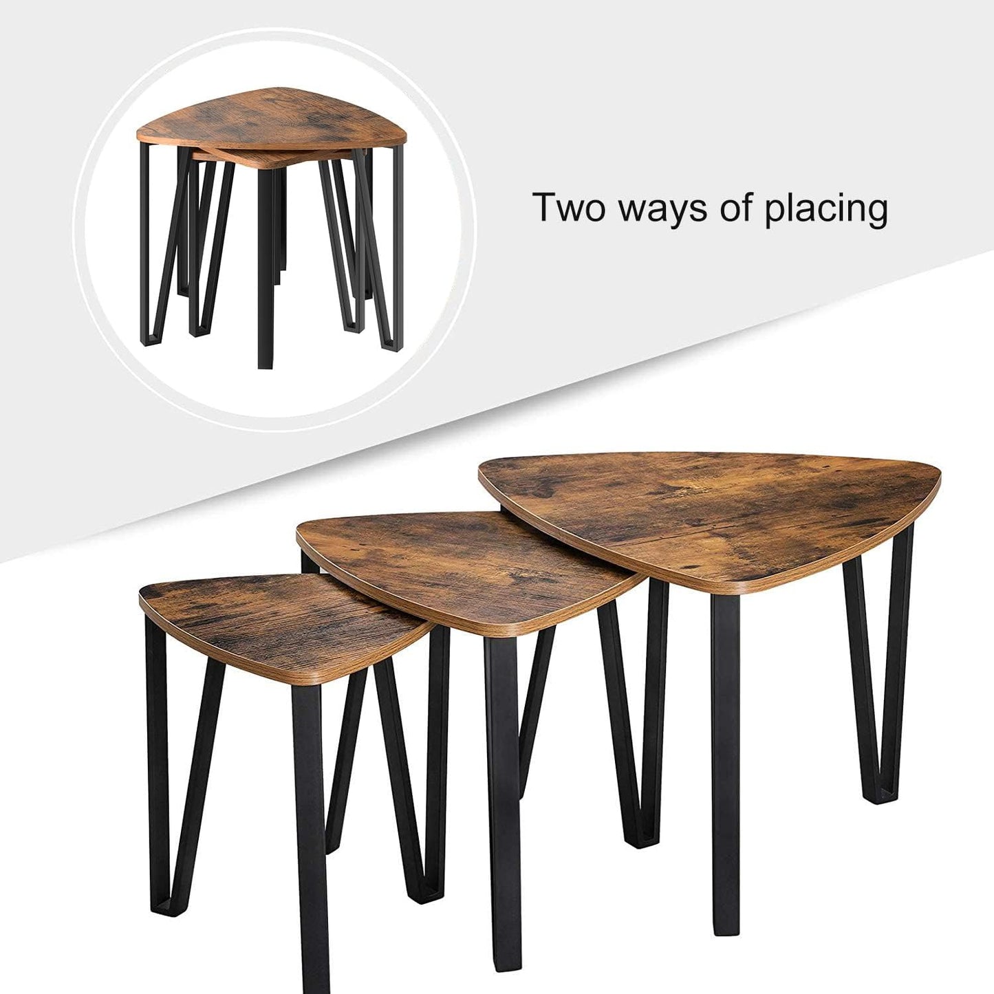 VASAGLE Industrial Nesting Coffee Table Rustic Brown and Black - Cosy Abode
