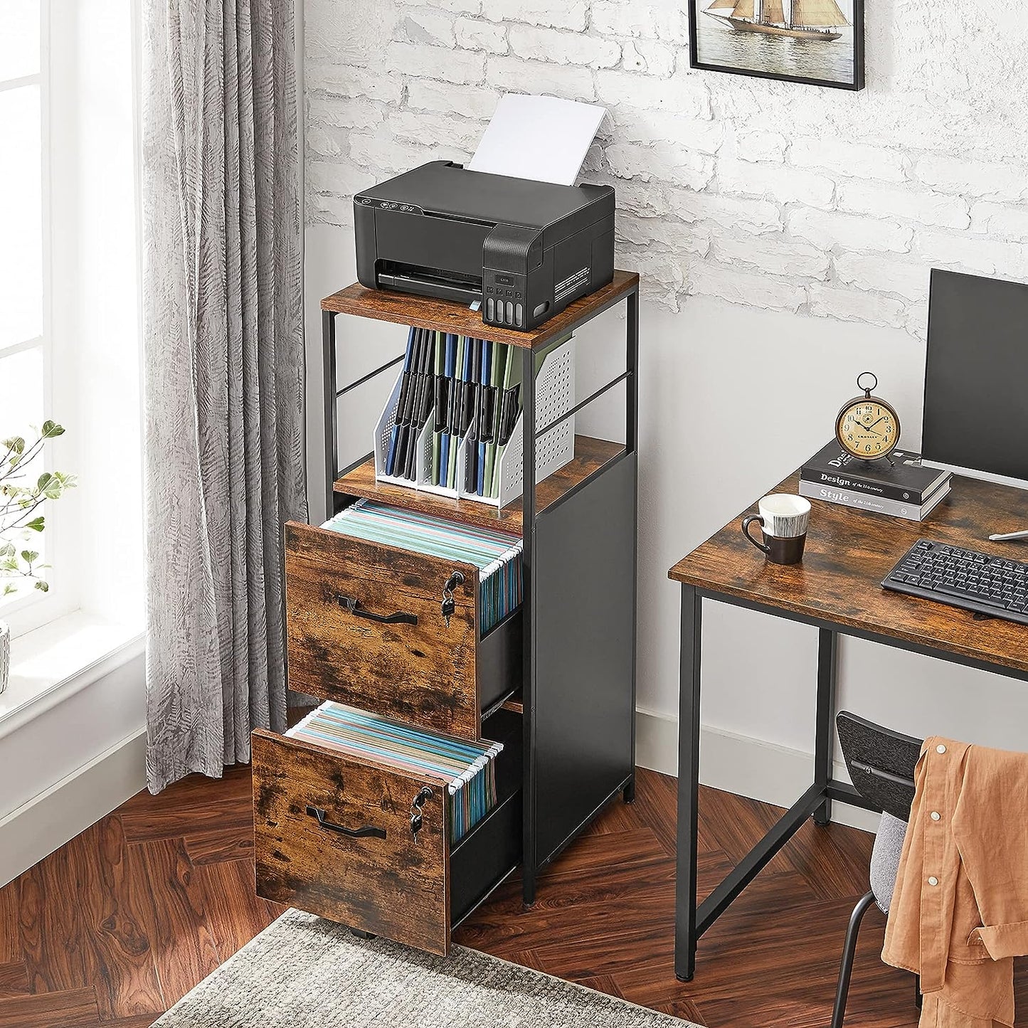 VASAGLE Filing Cabinet with 2 Drawers Rustic Brown and Black - Cosy Abode