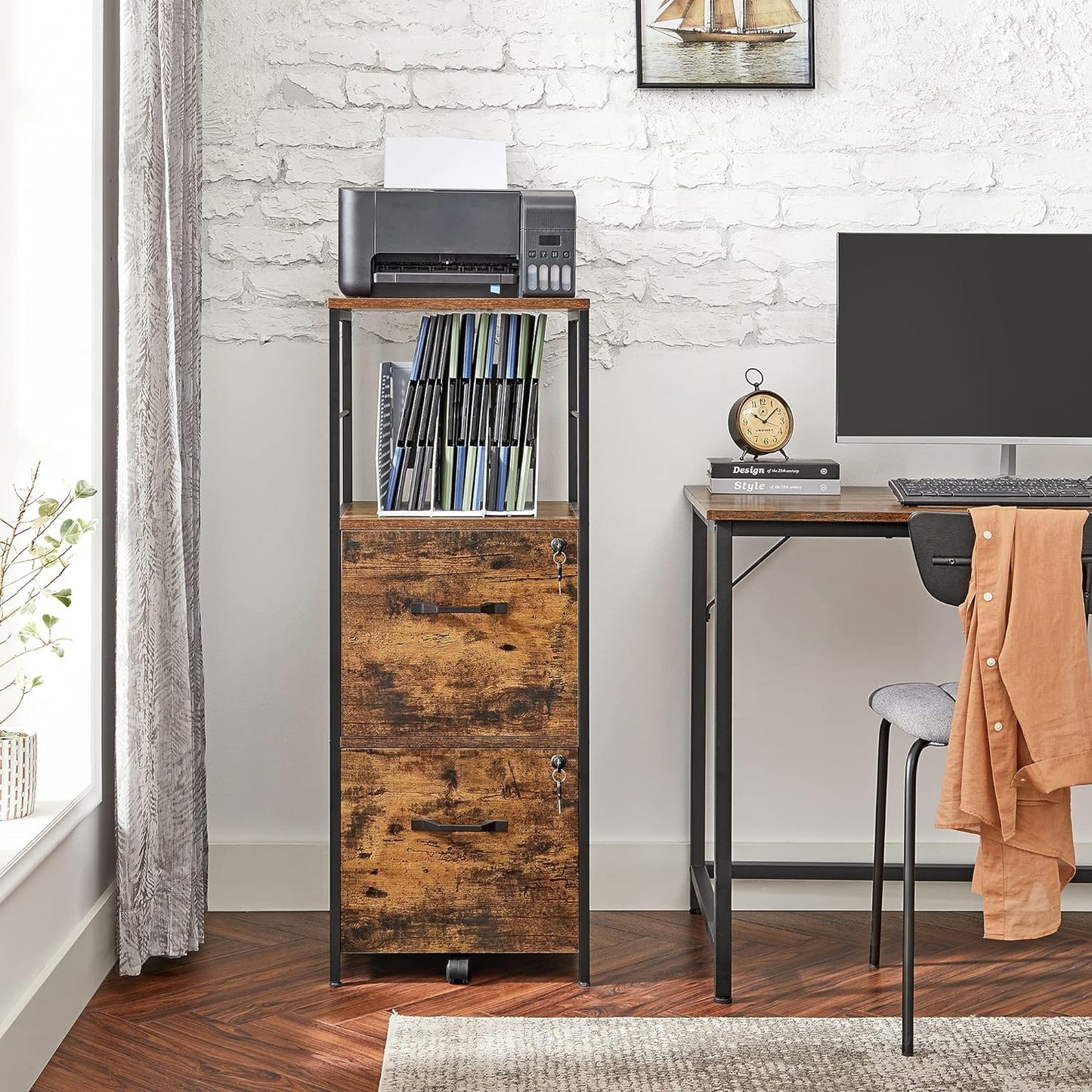 VASAGLE Filing Cabinet with 2 Drawers Rustic Brown and Black - Cosy Abode