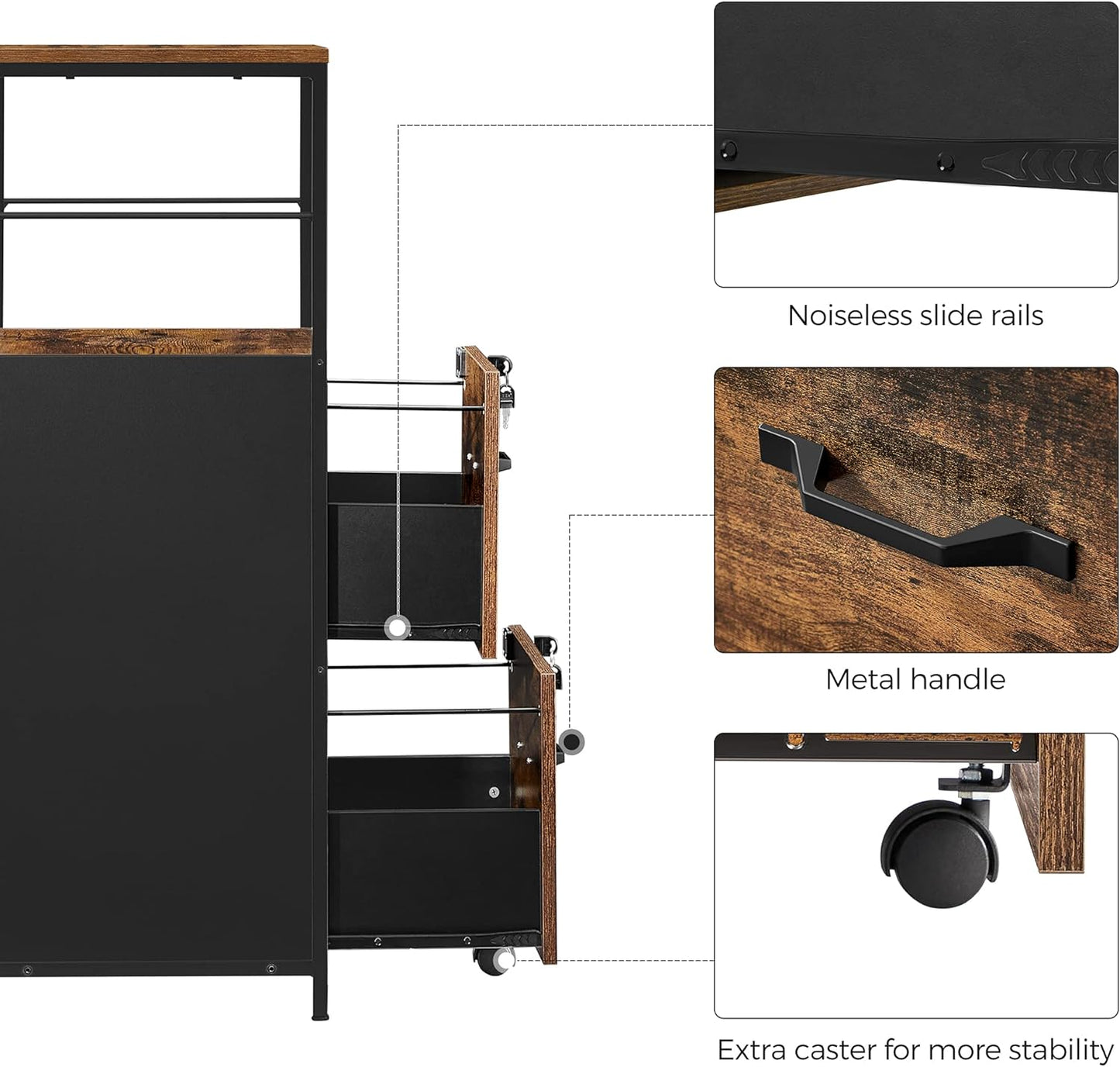 VASAGLE Filing Cabinet with 2 Drawers Rustic Brown and Black - Cosy Abode