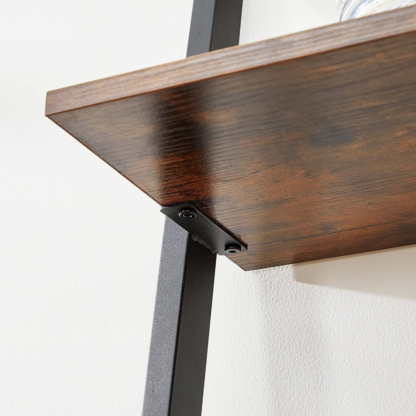 VASAGLE Industrial Ladder Shelf 5-Tier Bookshelf Rack Wall Shelf for Living Room Kitchen Office Stable Steel Leaning Against the Wall Rustic Brown and Black - Cosy Abode