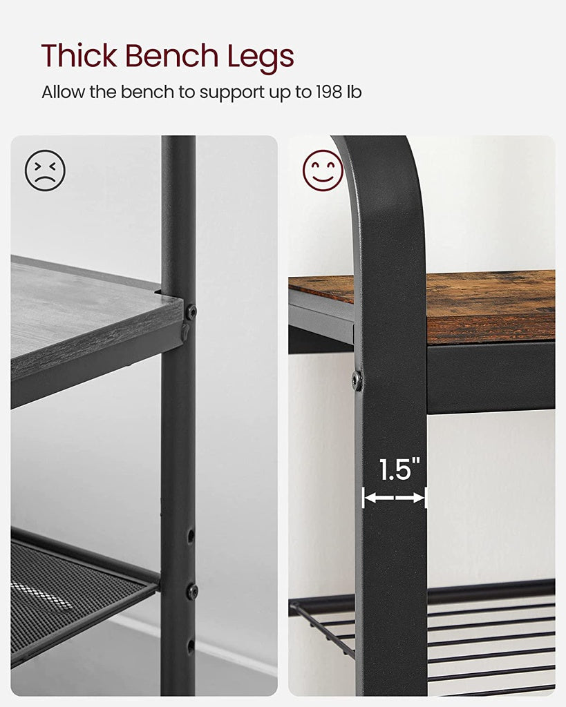 VASAGLE Coat Rack Hall Tree with Shoe Bench 3-in-1 Design Rustic Brown and Black - Cosy Abode