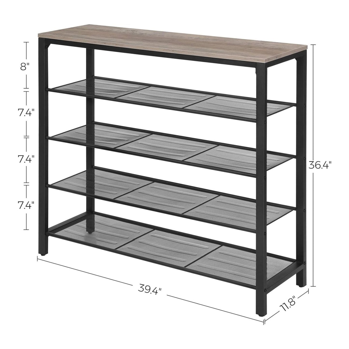 VASAGLE INDESTIC Shoe Rack Organizer with 4 Mesh Shelves Industrial Greige and Black - Cosy Abode