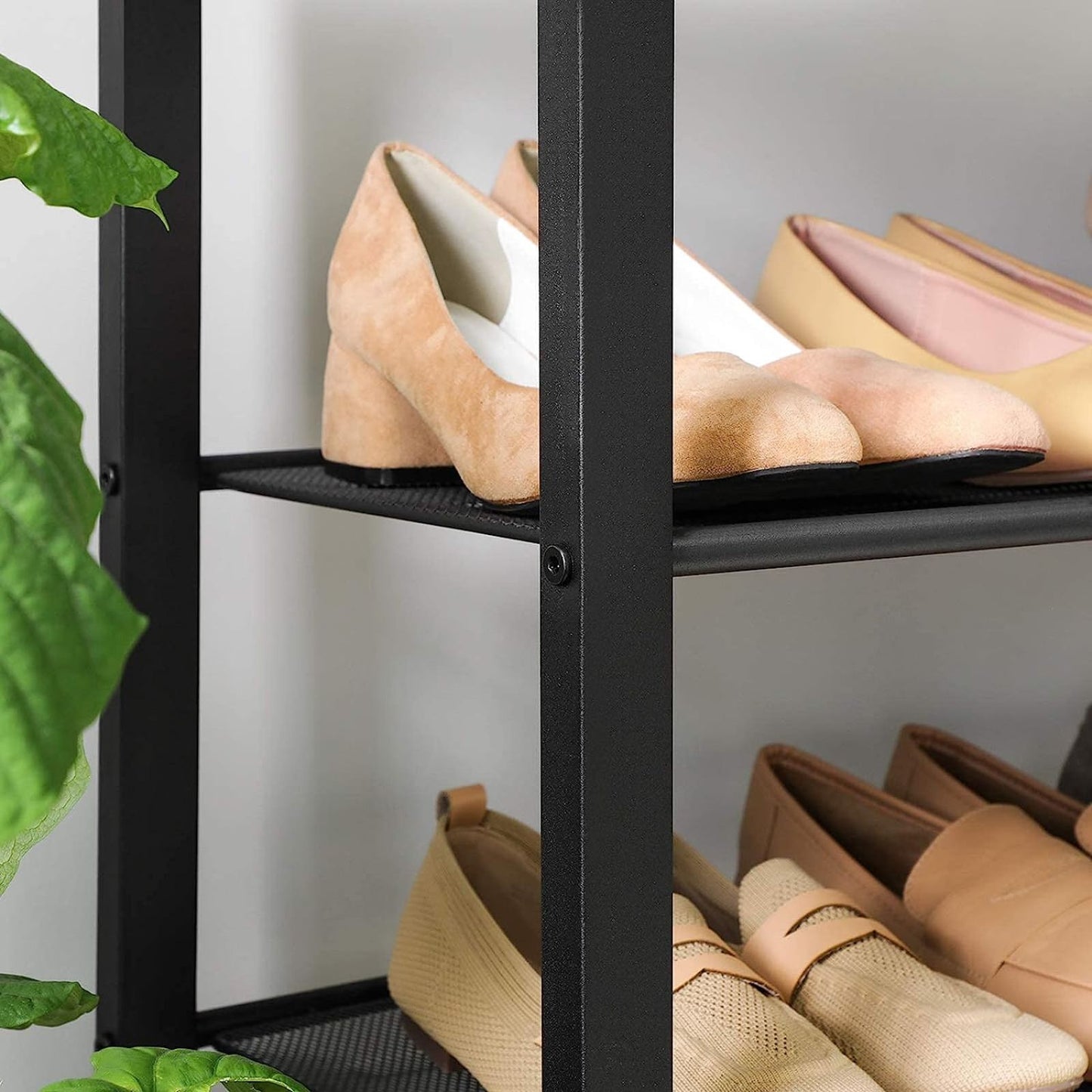 VASAGLE INDESTIC Shoe Rack Organizer with 4 Mesh Shelves Industrial Greige and Black - Cosy Abode