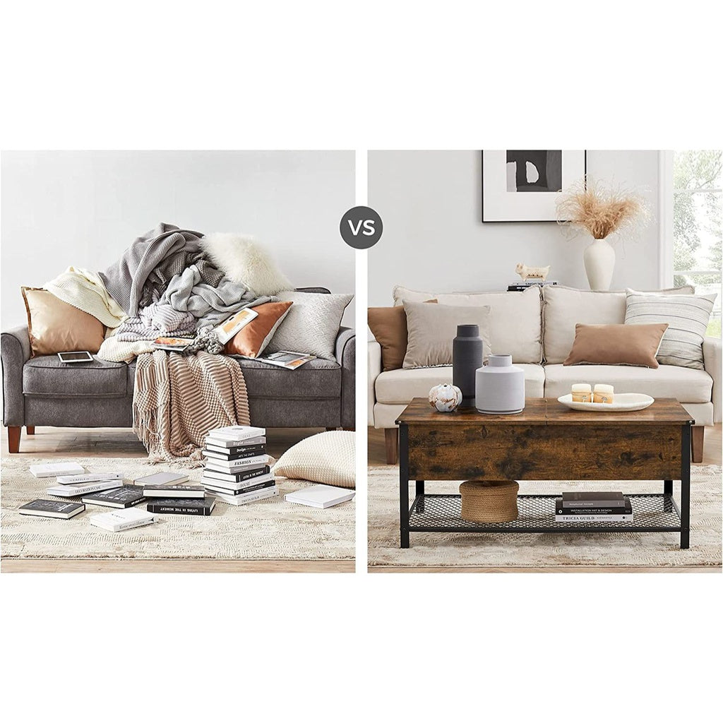 VASAGLE Coffee Table With Folding Top Rustic Brown Black - Cosy Abode