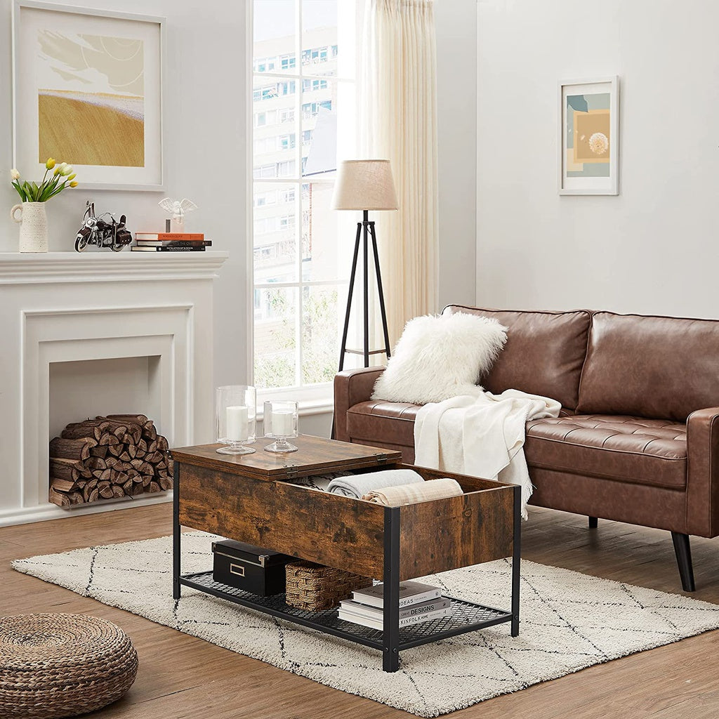 VASAGLE Coffee Table With Folding Top Rustic Brown Black - Cosy Abode