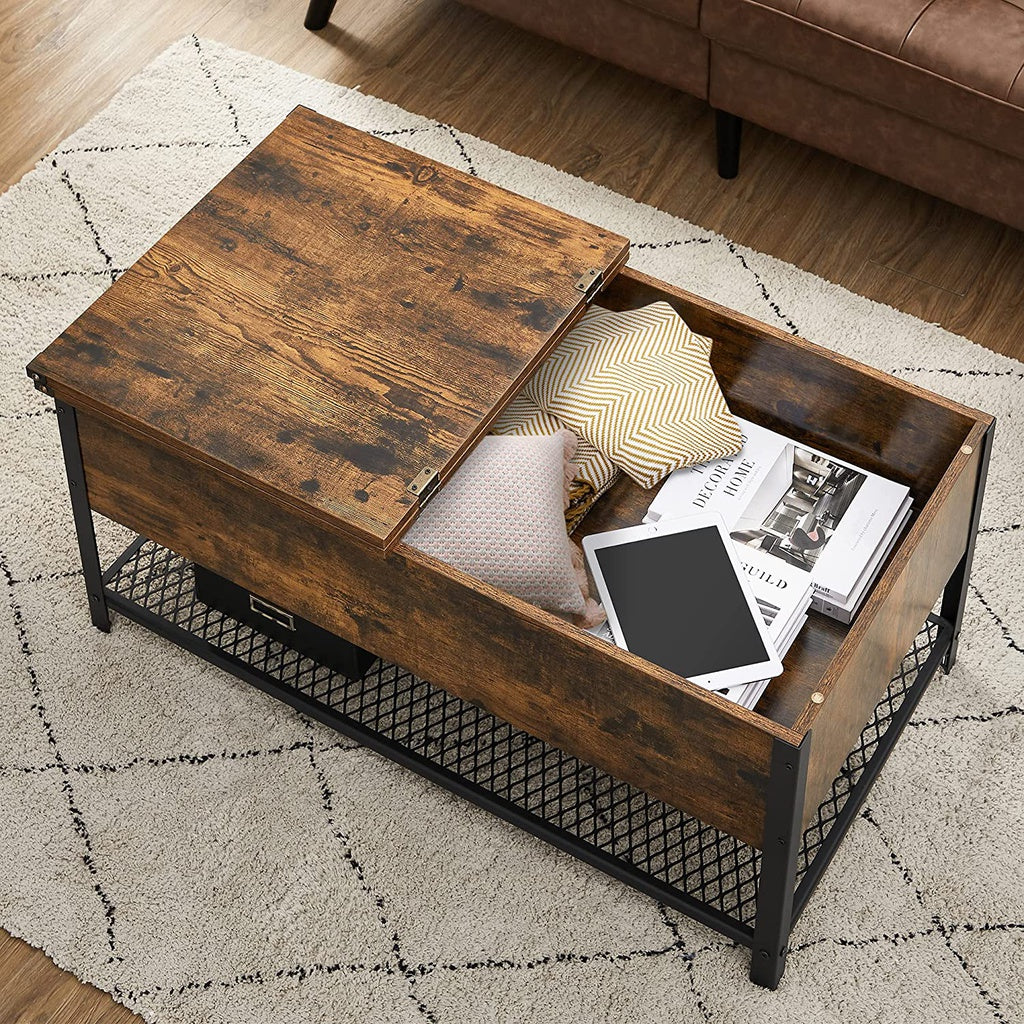 VASAGLE Coffee Table With Folding Top Rustic Brown Black - Cosy Abode