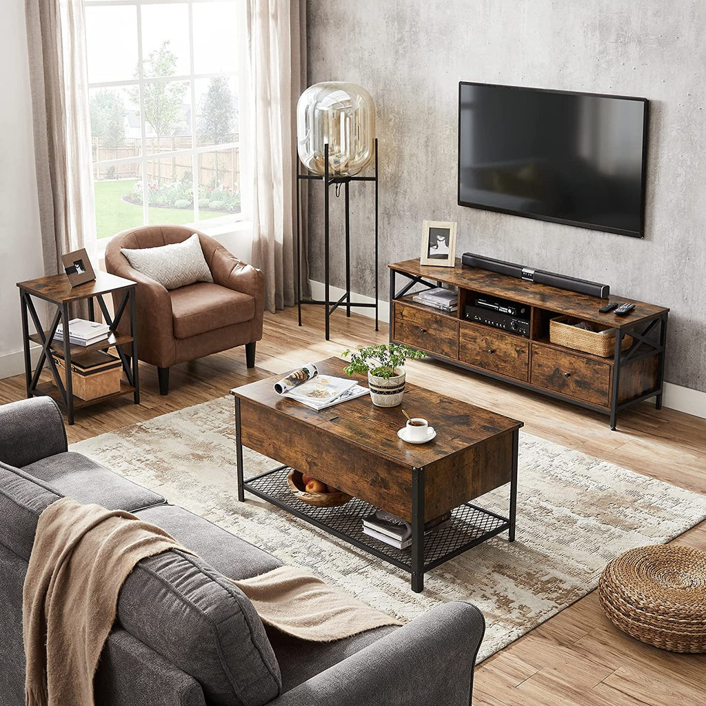 VASAGLE Coffee Table With Folding Top Rustic Brown Black - Cosy Abode