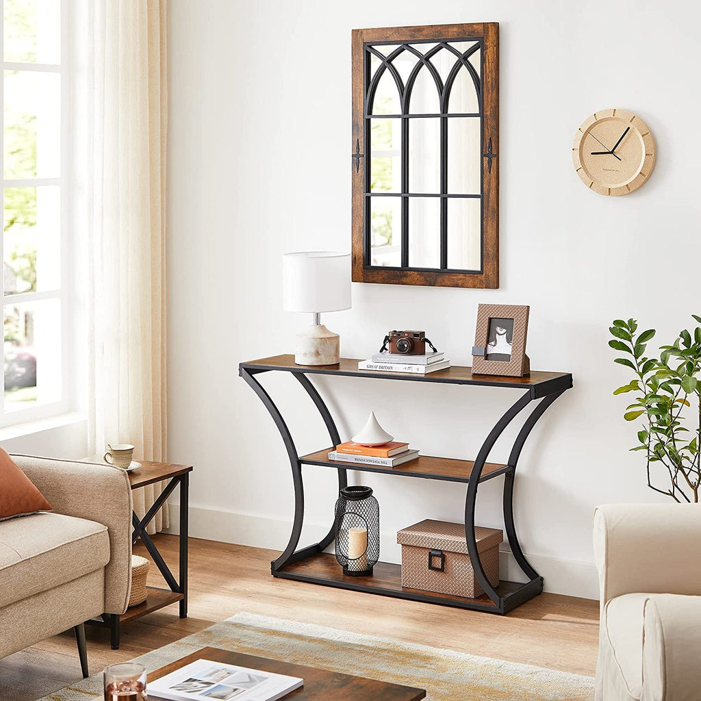 VASAGLE Console Table with Curved Frames with 2 Open Shelves Rustic Brown and Black - Cosy Abode