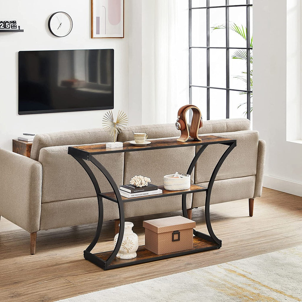 VASAGLE Console Table with Curved Frames with 2 Open Shelves Rustic Brown and Black - Cosy Abode