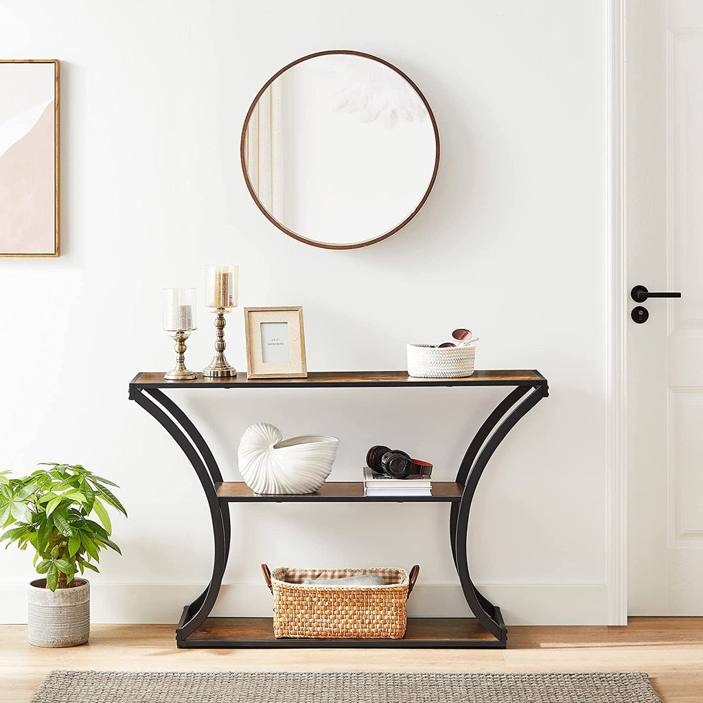 VASAGLE Console Table with Curved Frames with 2 Open Shelves Rustic Brown and Black - Cosy Abode