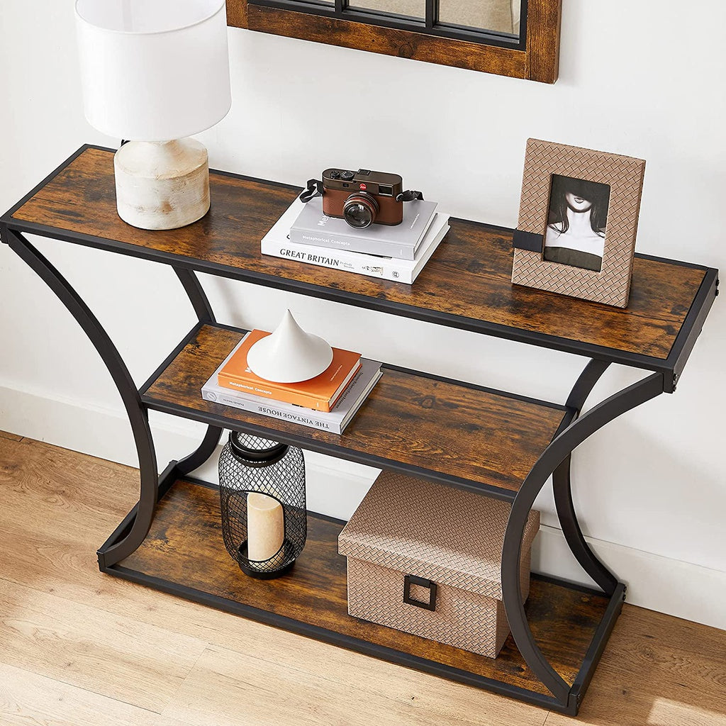 VASAGLE Console Table with Curved Frames with 2 Open Shelves Rustic Brown and Black - Cosy Abode