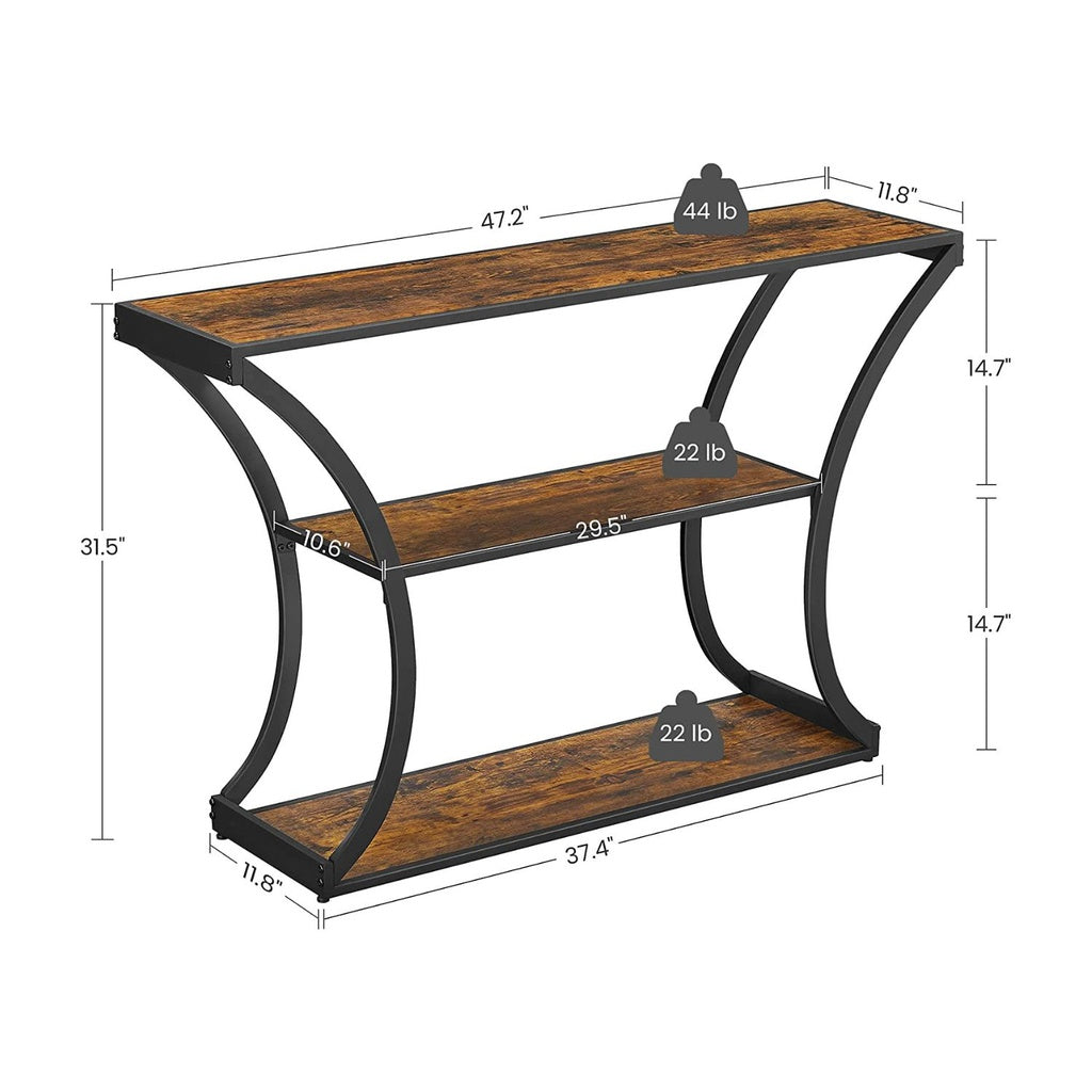 VASAGLE Console Table with Curved Frames with 2 Open Shelves Rustic Brown and Black - Cosy Abode