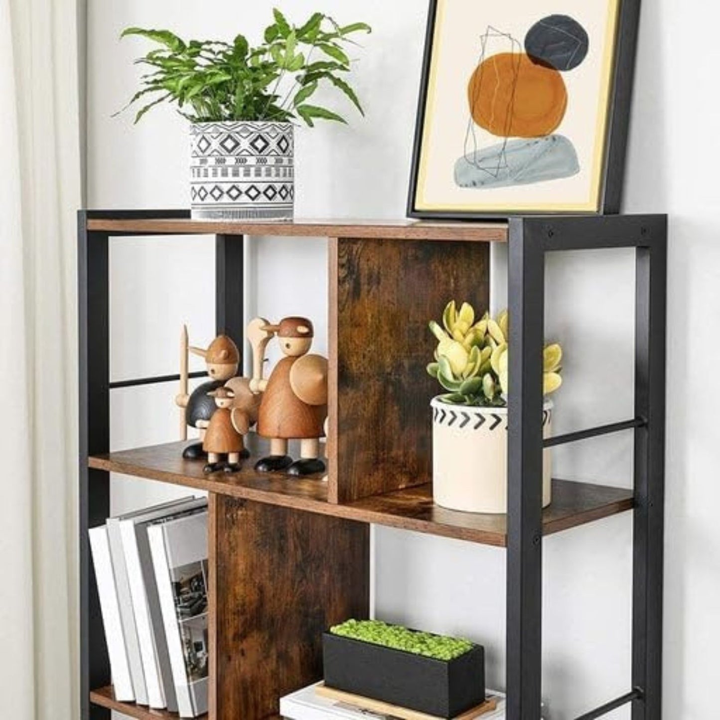 VASAGLE Bookshelf Rustic Brown and Black - Cosy Abode