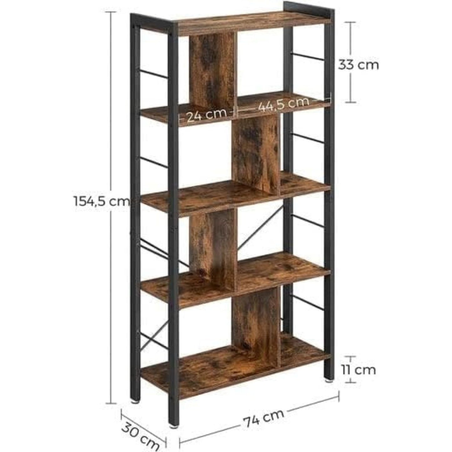 VASAGLE Bookshelf Rustic Brown and Black - Cosy Abode