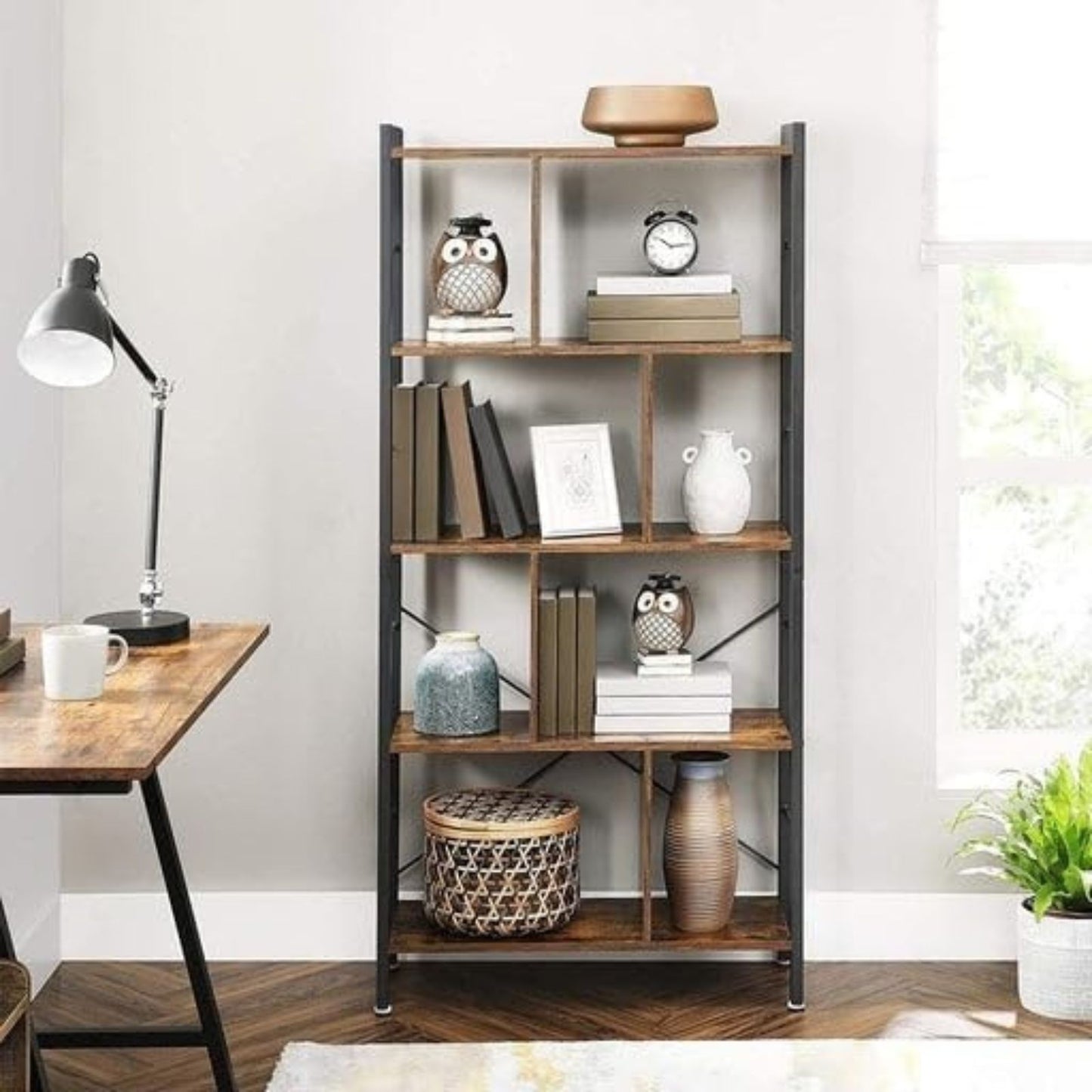 VASAGLE Bookshelf Rustic Brown and Black - Cosy Abode
