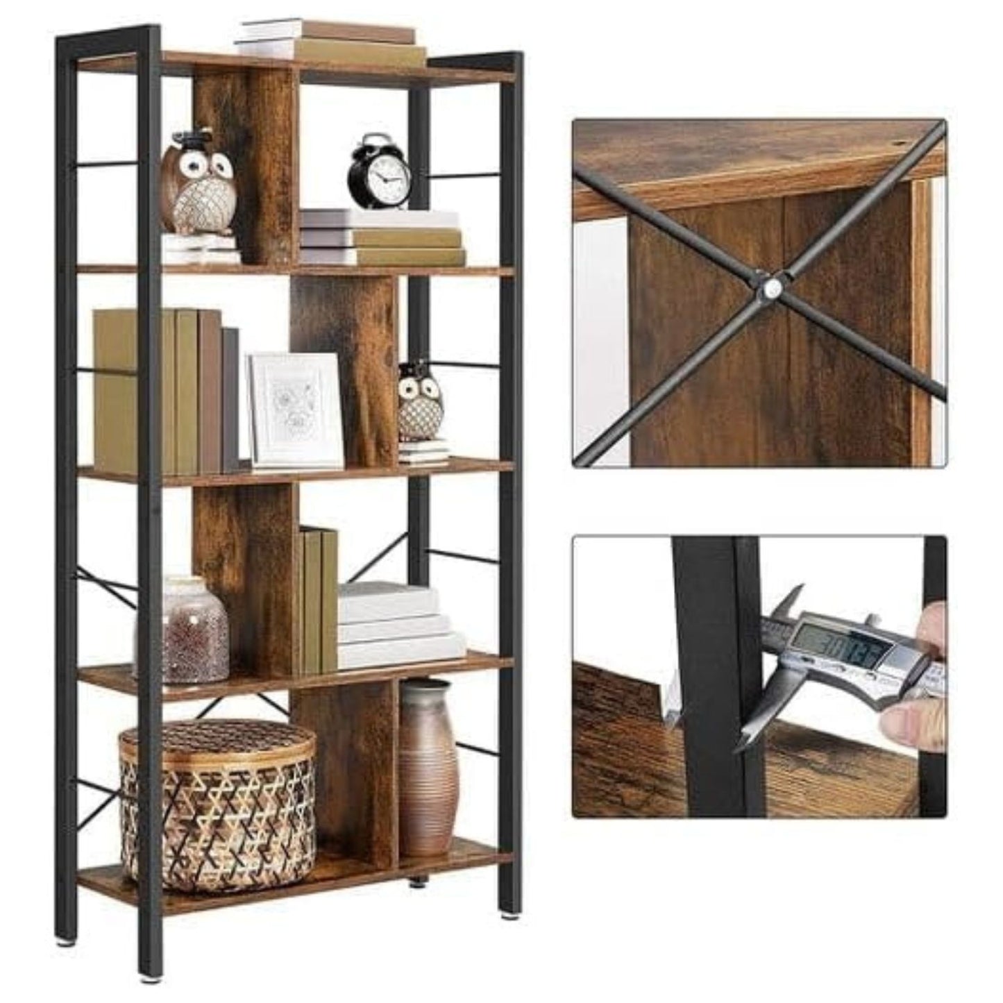 VASAGLE Bookshelf Rustic Brown and Black - Cosy Abode