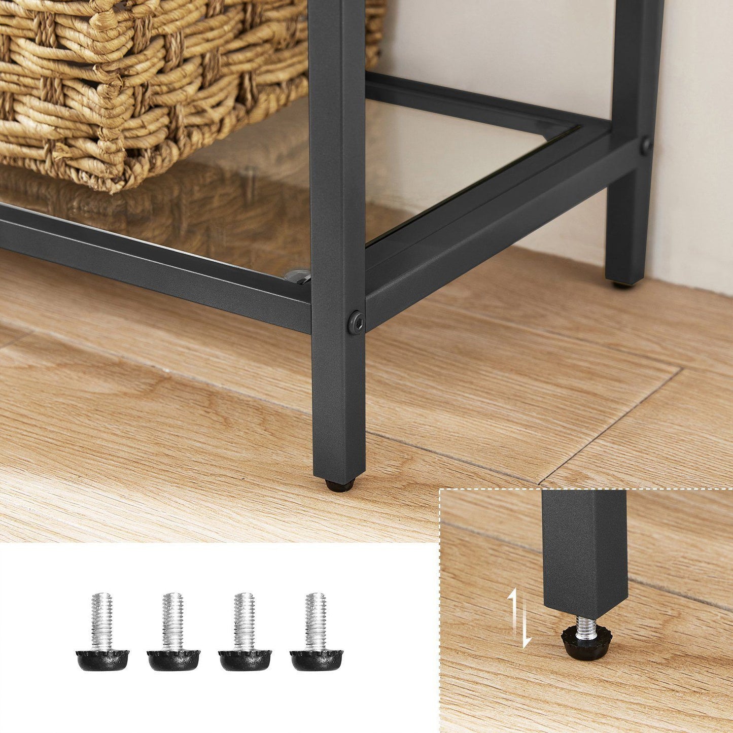 VASAGLE Bookshelf 5 Tier Tempered Glass with Metal Frame - Black - Cosy Abode