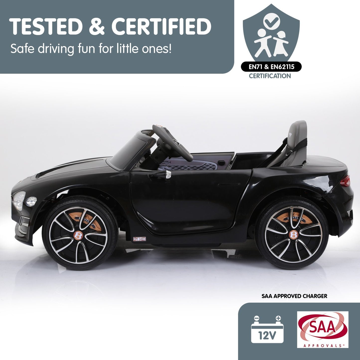 Kahuna Bentley Exp 12 Licensed Speed 6E Electric Kids Ride On Car Black - Cosy Abode