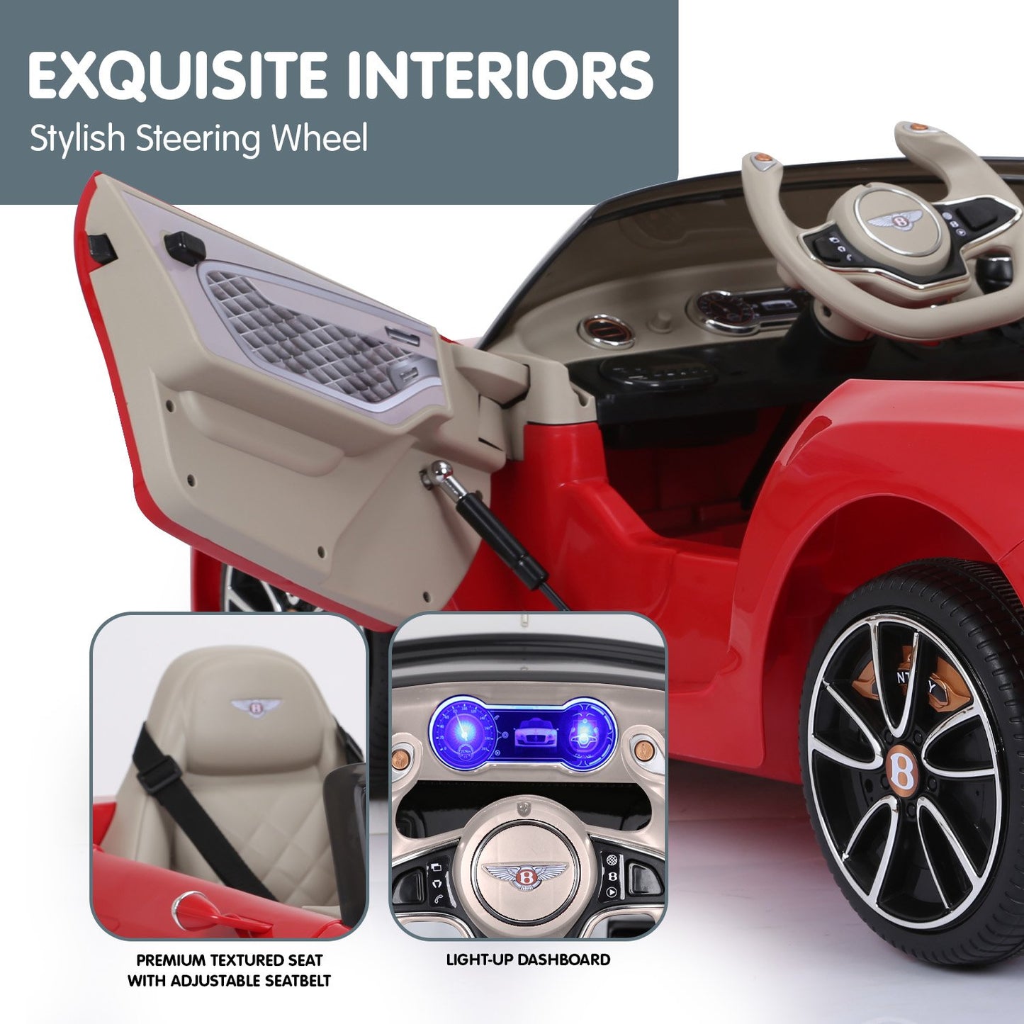 Kahuna Bentley Exp 12 Speed 6E Licensed Kids Ride On Electric Car Remote Control - Red - Cosy Abode