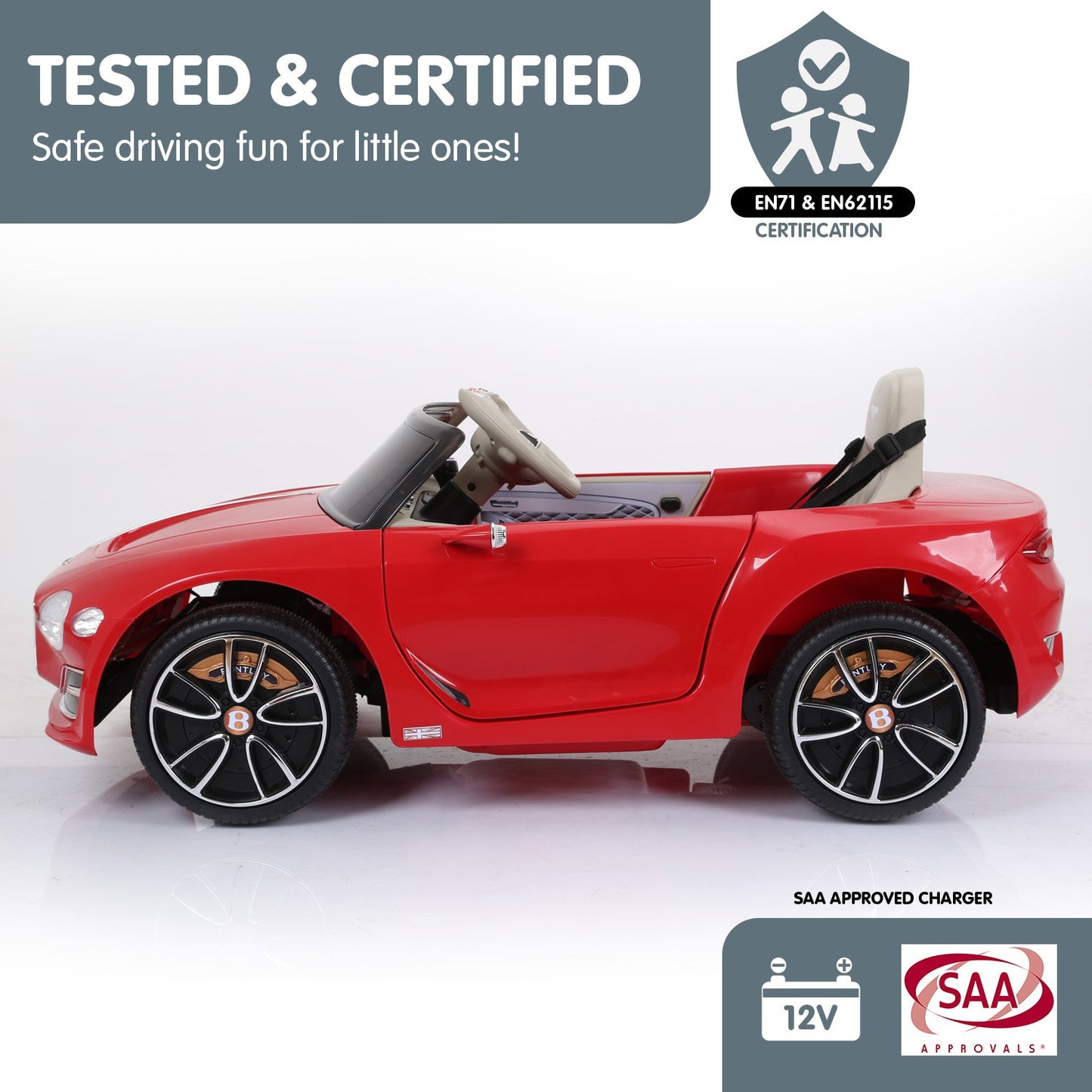 Kahuna Bentley Exp 12 Speed 6E Licensed Kids Ride On Electric Car Remote Control - Red - Cosy Abode