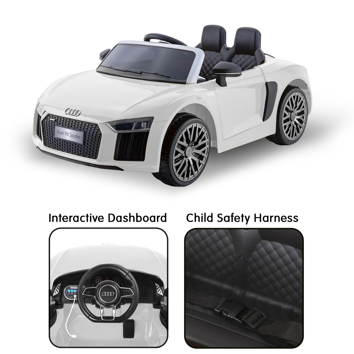 Kahuna R8 Spyder Audi Licensed Kids Electric Ride On Car Remote Control - White - Cosy Abode