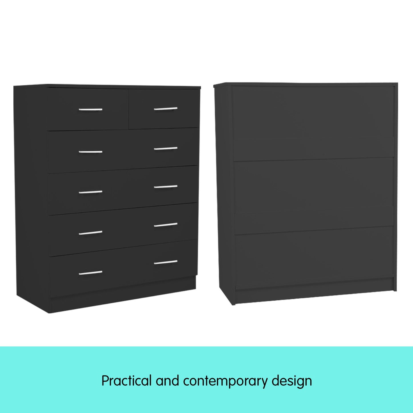 Sarantino Tallboy Dresser 6 Chest Of Drawers Table Cabinet Bedroom Storage Black - Cosy Abode