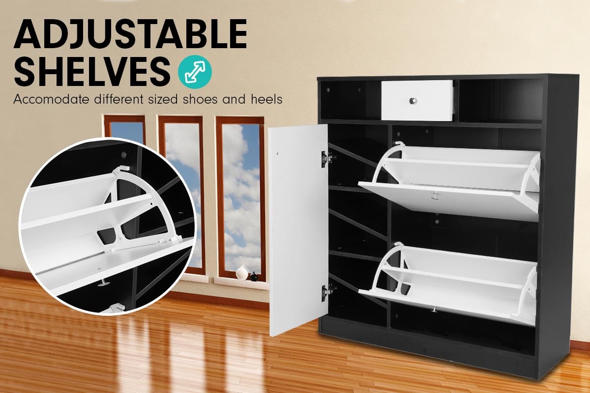 Sarantino Shoe Rack Cabinet Wooden Storage Organiser Shelf Cupboard Drawer - Cosy Abode
