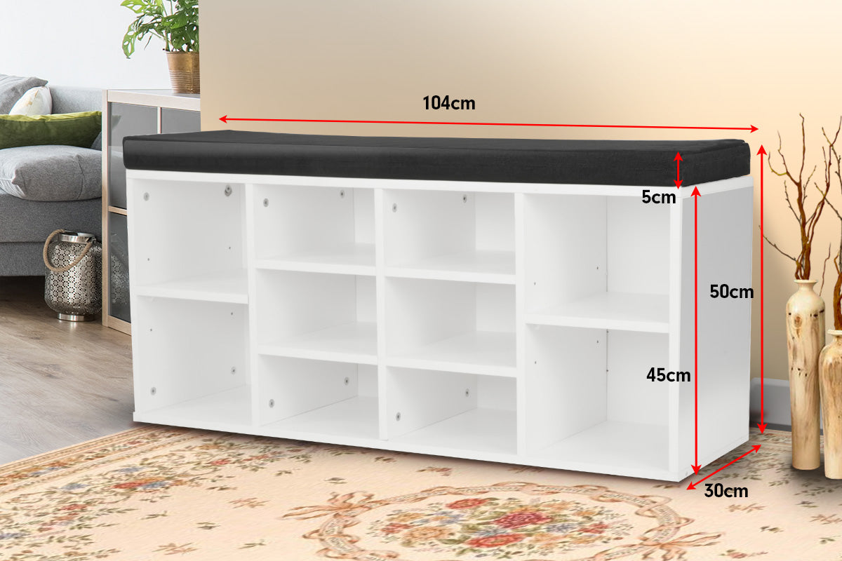 Sarantino New 10 Pairs Shoe Cabinet Rack Storage Organiser Shelf Stool Bench Wood - White - Cosy Abode