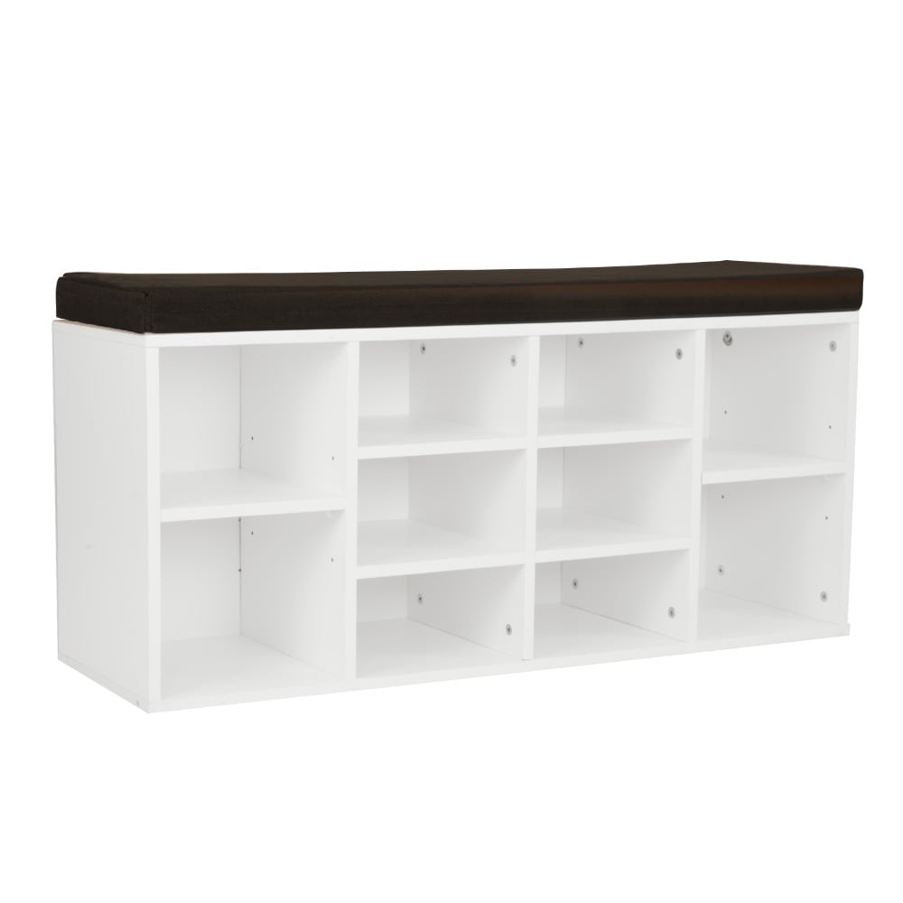 Sarantino Shoe Rack Cabinet Organiser Brown Cushion Bench Stool - 104 X 30 X 45 - White - Cosy Abode
