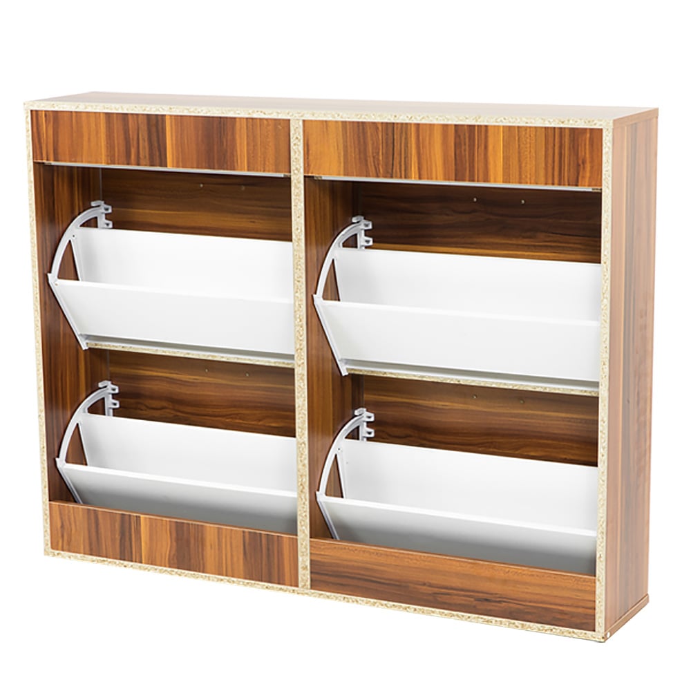 Sarantino 24 Pairs Shoe Cabinet Rack Storage Cupboard Organiser Shelf Walnut Drawers Chest - Cosy Abode