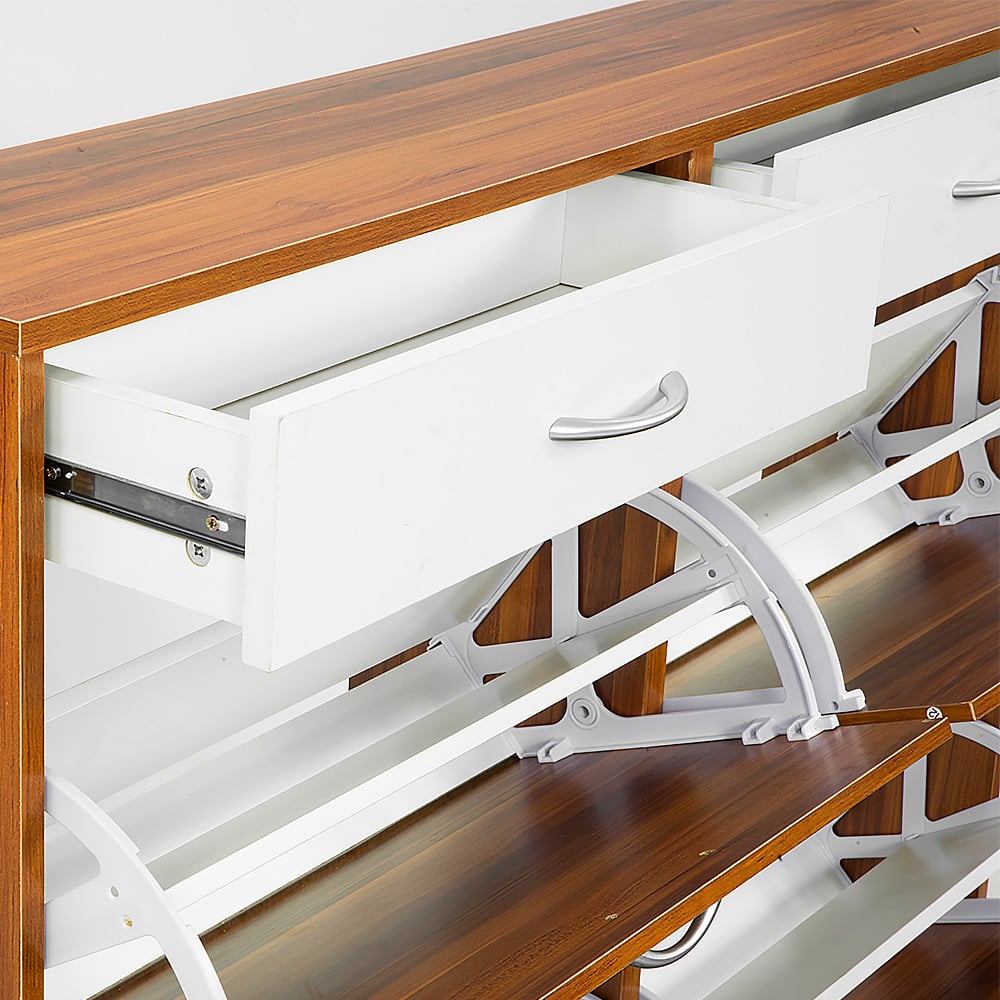 Sarantino 24 Pairs Shoe Cabinet Rack Storage Cupboard Organiser Shelf Walnut Drawers Chest - Cosy Abode