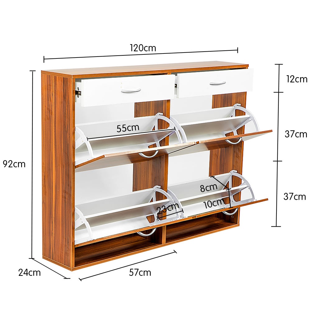 Sarantino 24 Pairs Shoe Cabinet Rack Storage Cupboard Organiser Shelf Walnut Drawers Chest - Cosy Abode