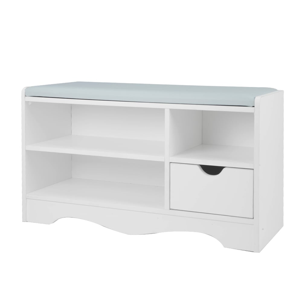 Sarantino Shoe Rack Cabinet Organiser Grey Cushion Stool Bench - 80 X 30 X 45 - White - Cosy Abode