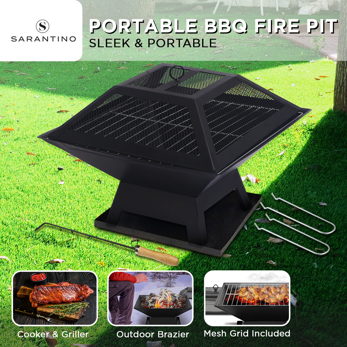 Wallaroo Portable Outdoor Fire Pit for BBQ, Grilling, Cooking, Camping - Cosy Abode