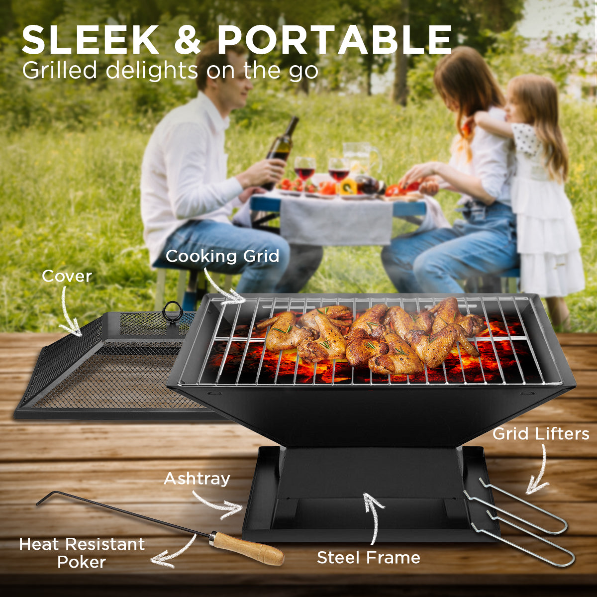 Wallaroo Portable Outdoor Fire Pit for BBQ, Grilling, Cooking, Camping - Cosy Abode