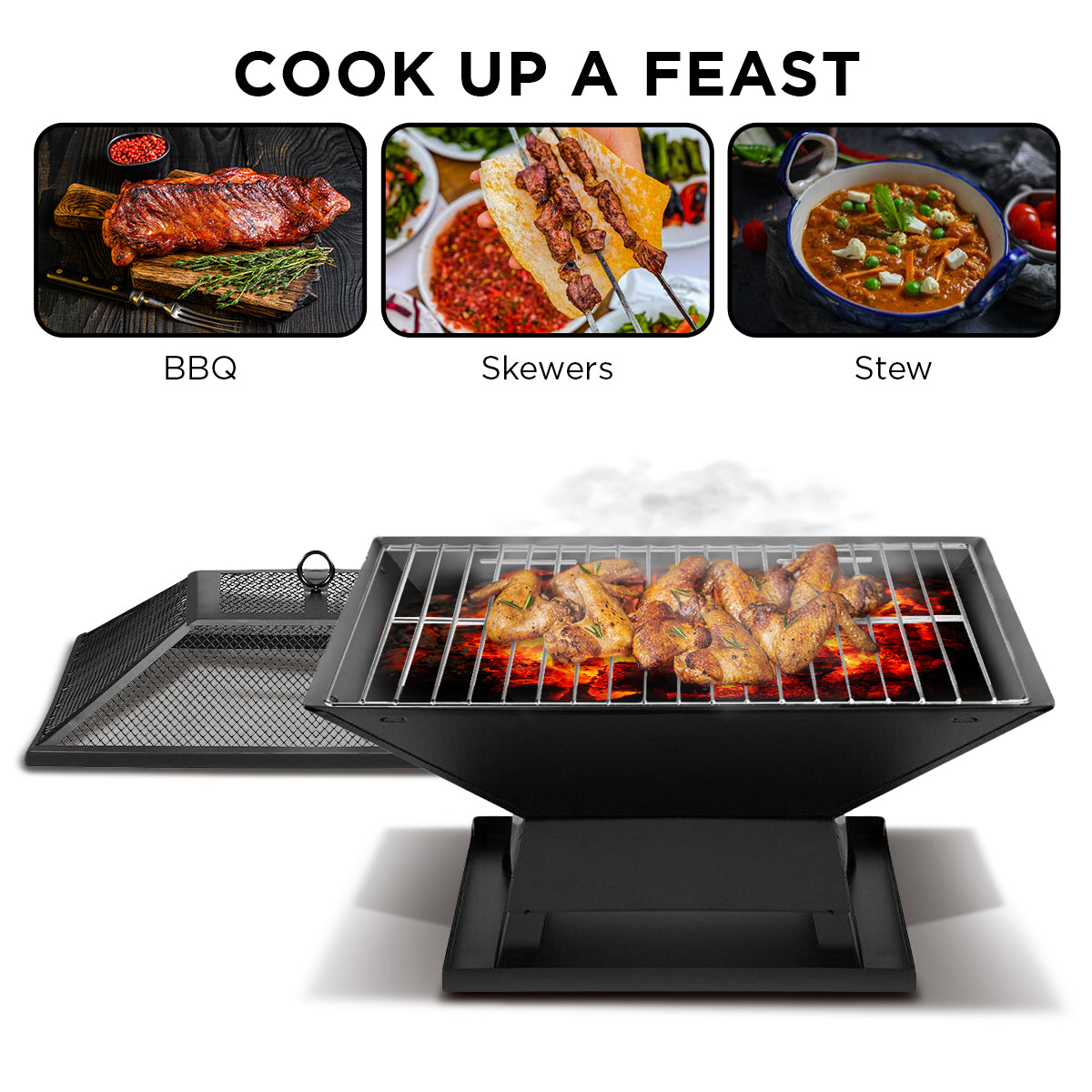 Wallaroo Portable Outdoor Fire Pit for BBQ, Grilling, Cooking, Camping - Cosy Abode