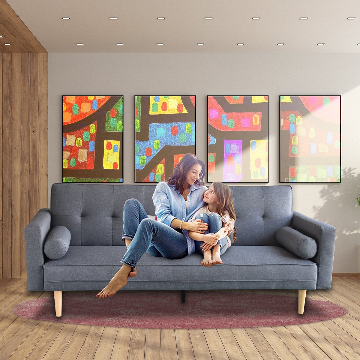 Sarantino Madison Sofa Bed Lounge Couch Futon Furniture Home Dark Grey Linen Suite - Cosy Abode