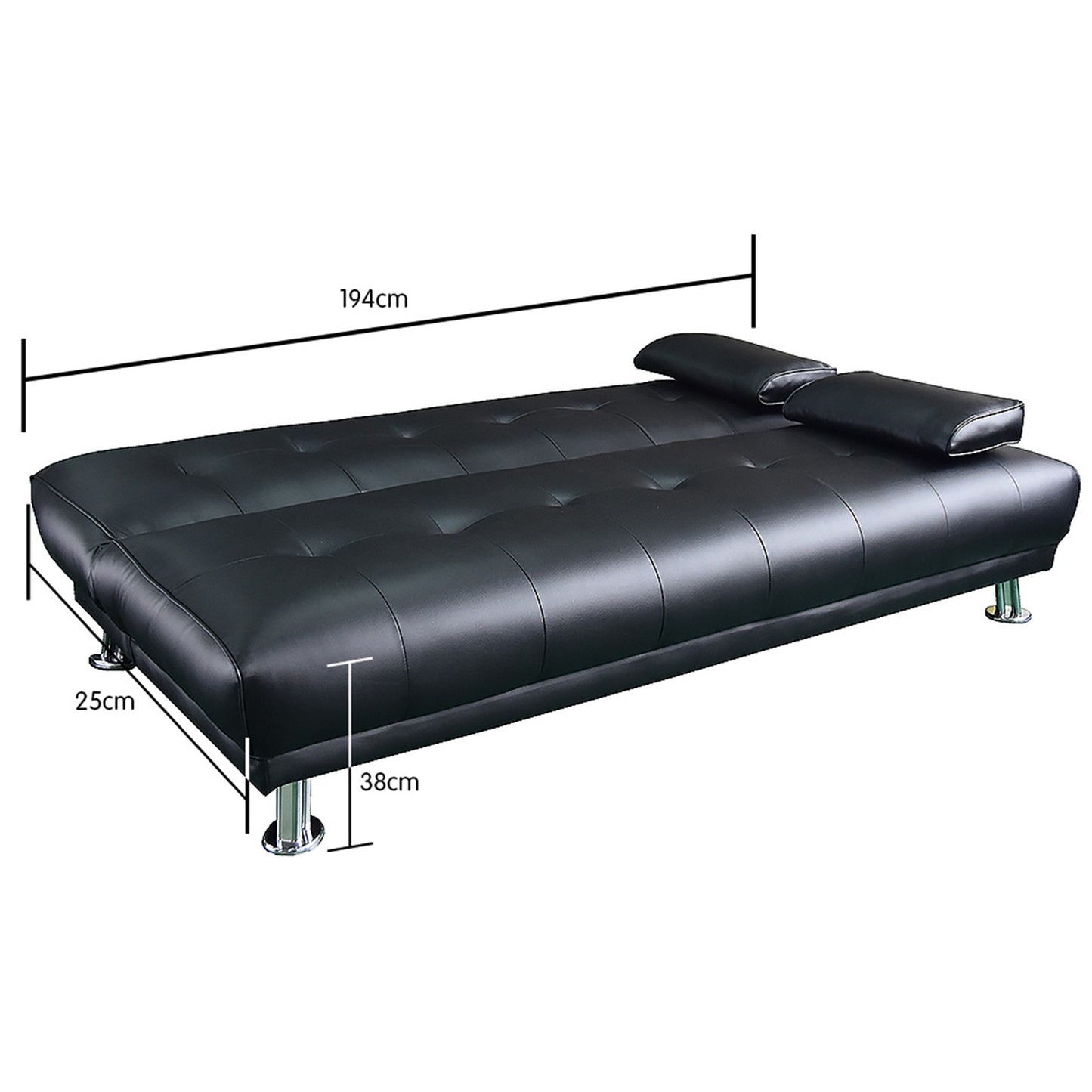 Sarantino Manhattan Sofa Bed Faux Leather Lounge Couch Futon Furniture Suite - Black - Cosy Abode