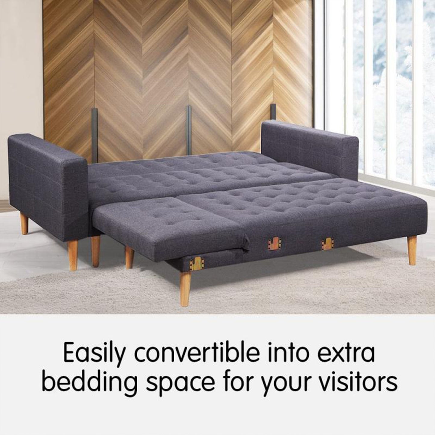 Sarantino Linen Fabric Corner Sofa Bed Couch Lounge With Chaise Furniture - Dark Grey - Cosy Abode