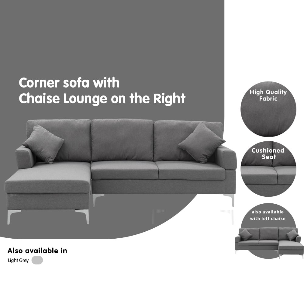 Sarantino Linen Corner Sofa Couch Lounge L-shape W/right Chaise Seat Dark Grey - Cosy Abode
