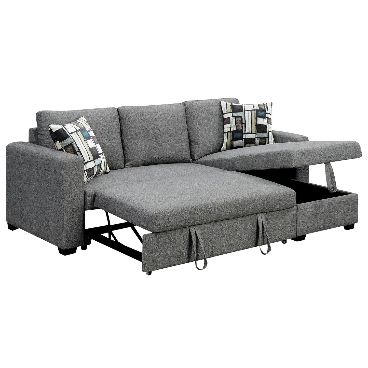 Sarantino Fontana Pullout Sofa Bed with Storage Chaise Lounge - Grey - Cosy Abode