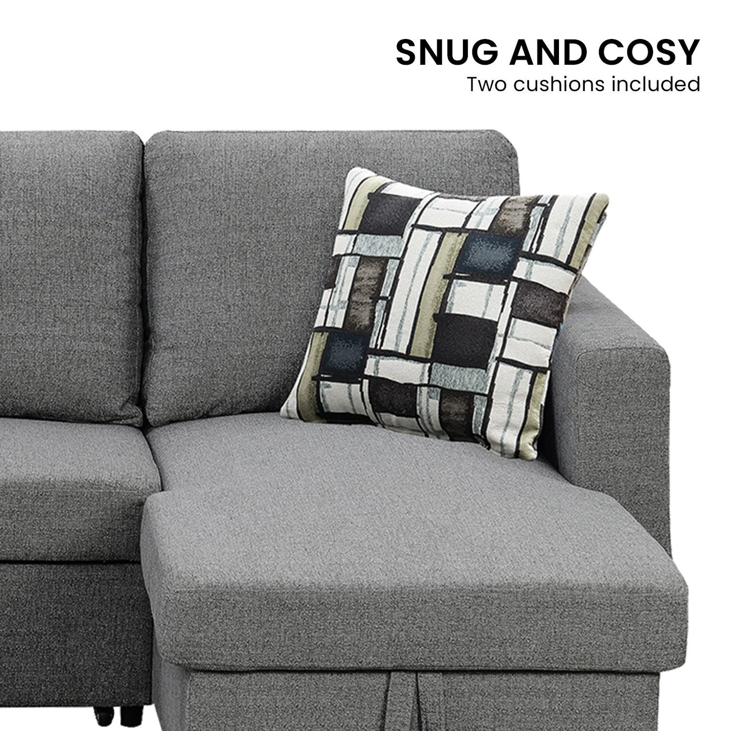 Sarantino Fontana Pullout Sofa Bed with Storage Chaise Lounge - Grey - Cosy Abode