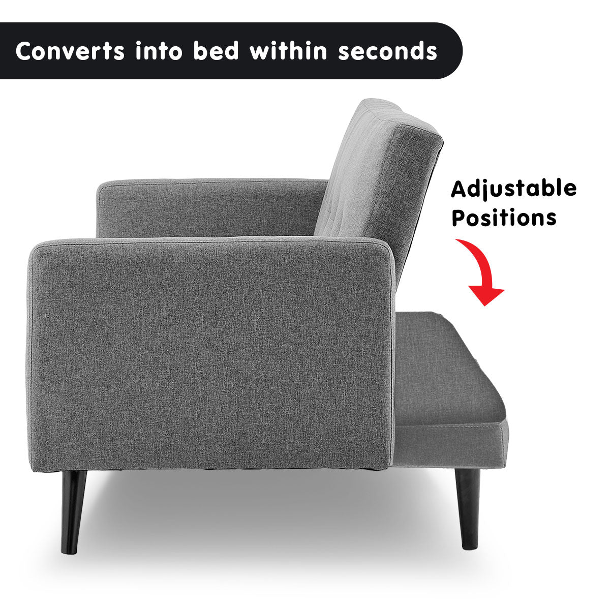 Sarantino Tufted Faux Linen 3-Seater Sofa Bed with Armrests - Light Grey - Cosy Abode