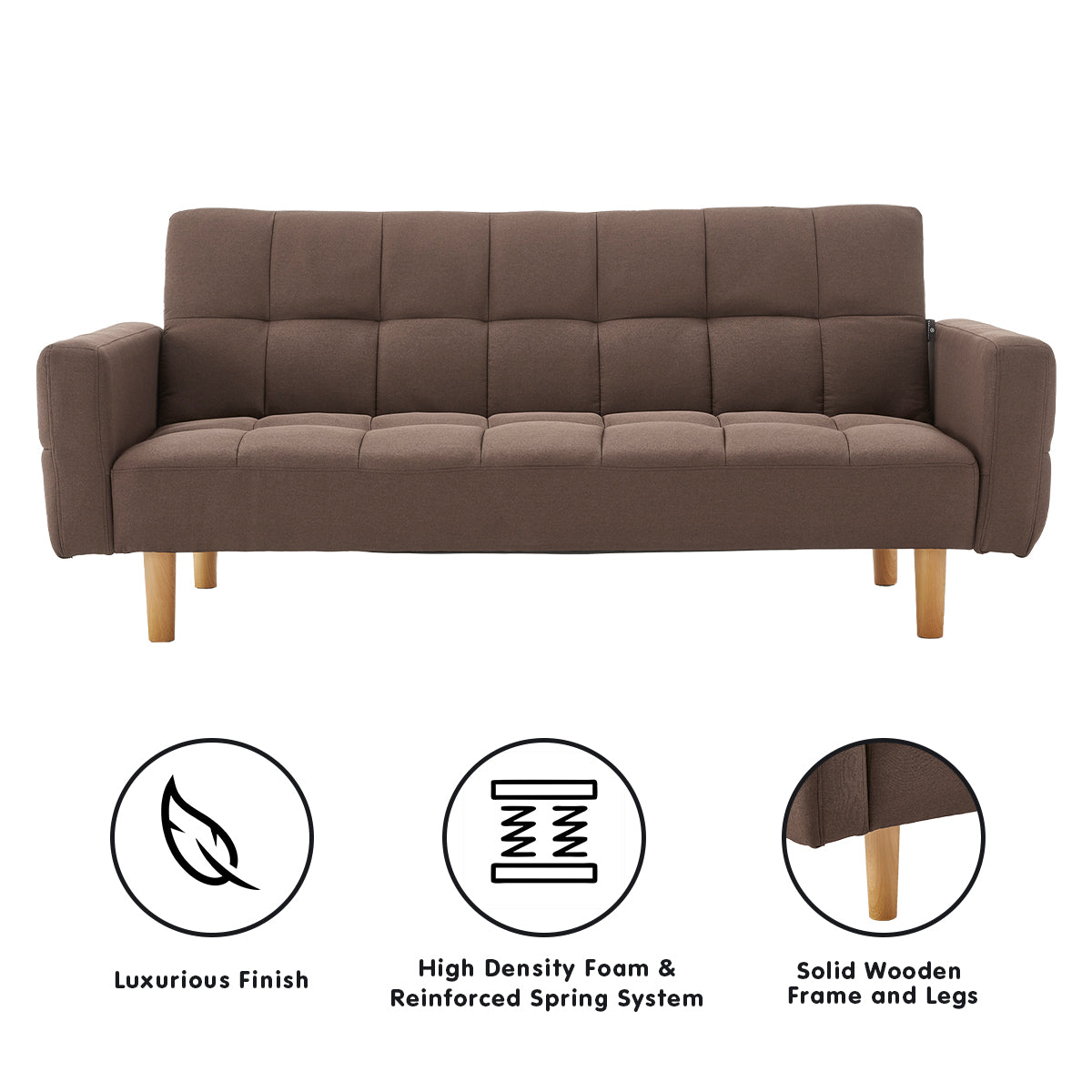 Sarantino 3-Seater Fabric Sofa Bed Futon - Brown - Cosy Abode