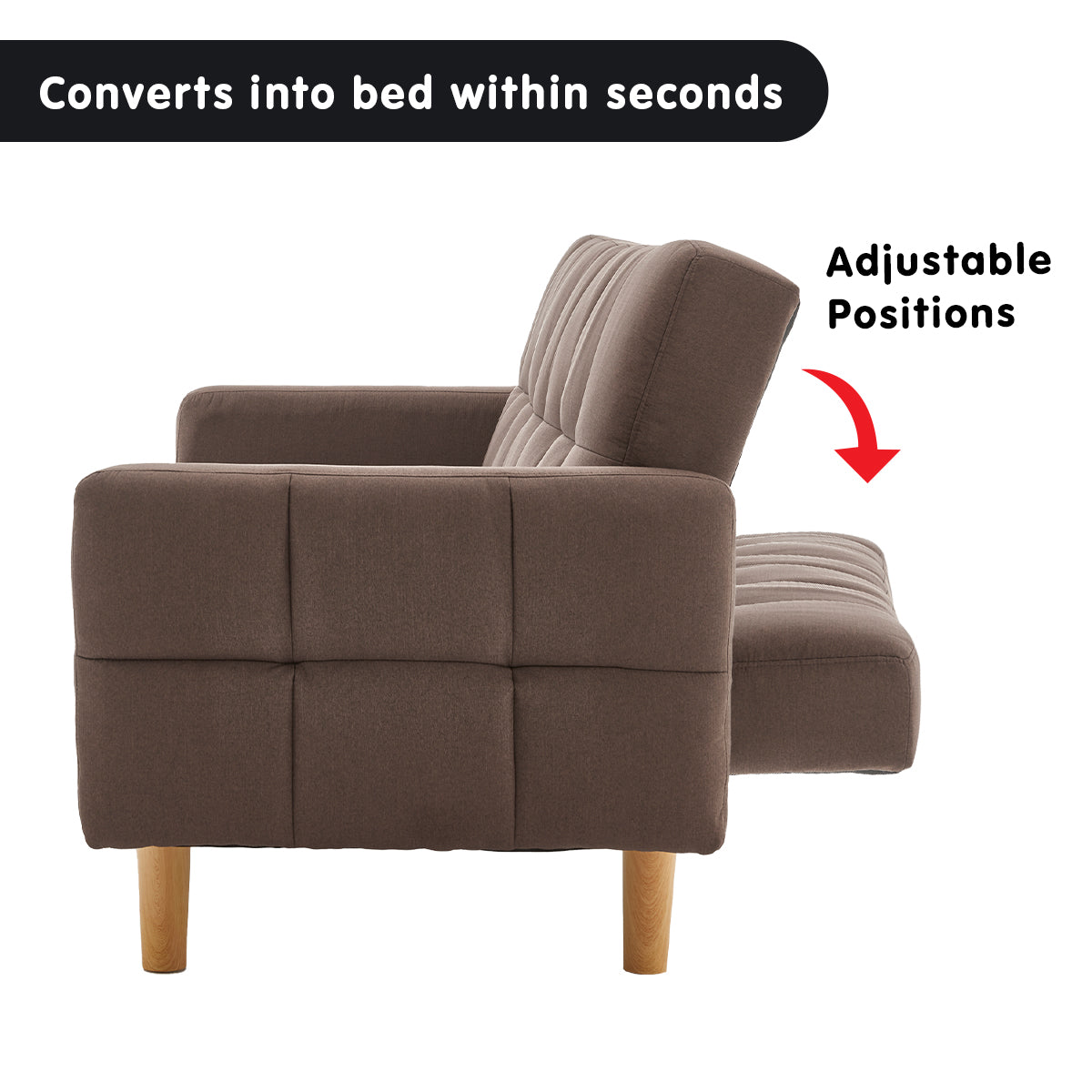 Sarantino 3-Seater Fabric Sofa Bed Futon - Brown - Cosy Abode