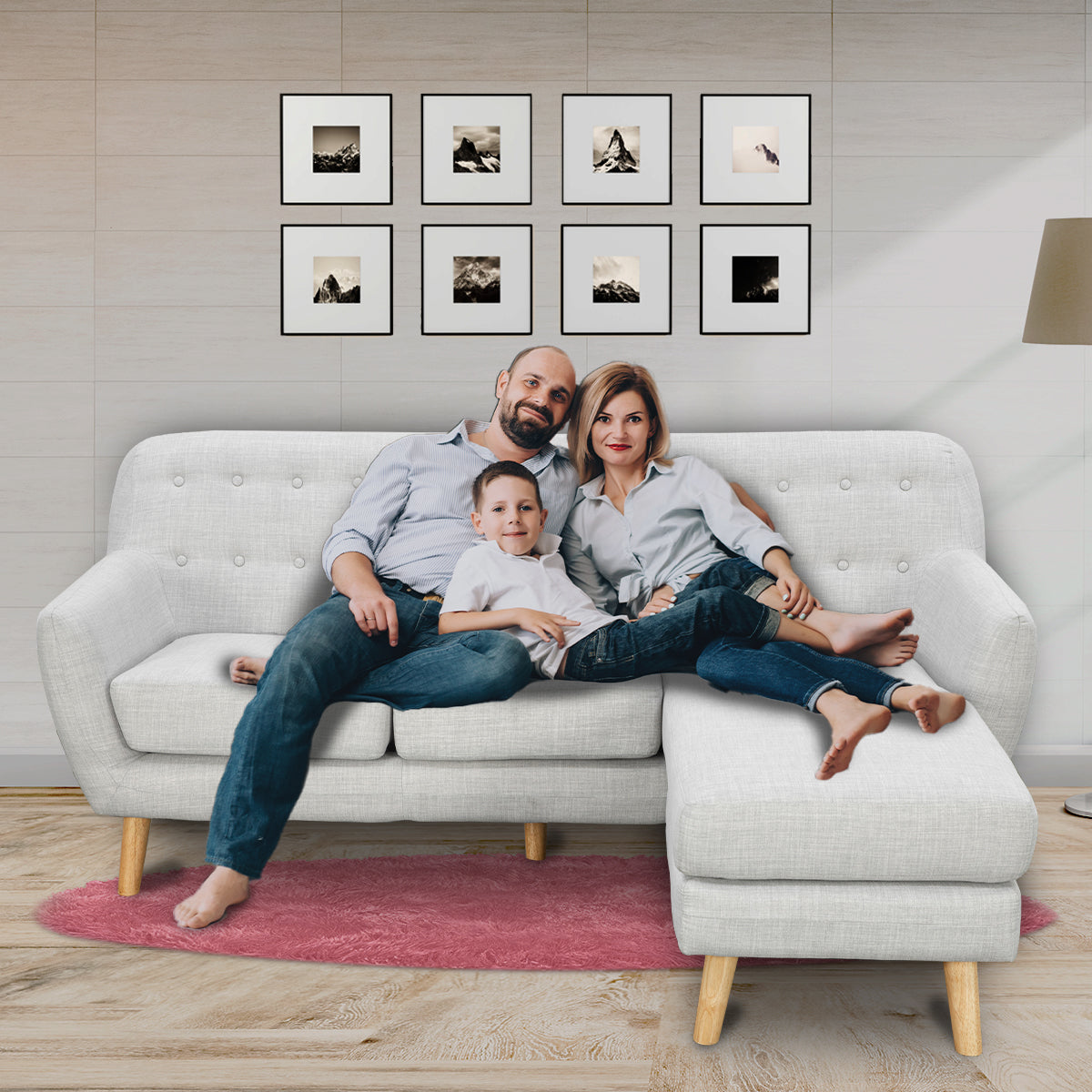 Sarantino Linen Corner Wooden Sofa Lounge L-shaped with Left Chaise Light Grey - Cosy Abode