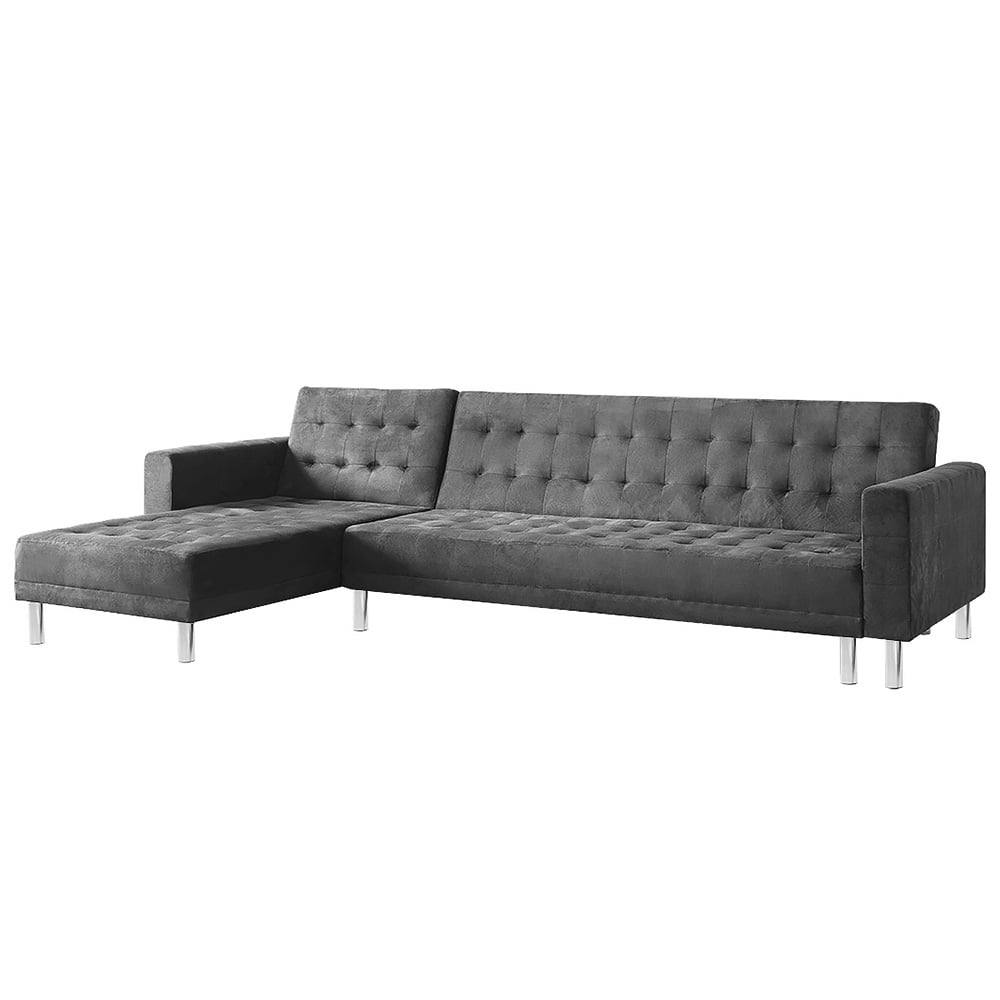 Sarantino Faux Velvet Corner Wooden Sofa Bed Couch with Chaise - Grey - Cosy Abode