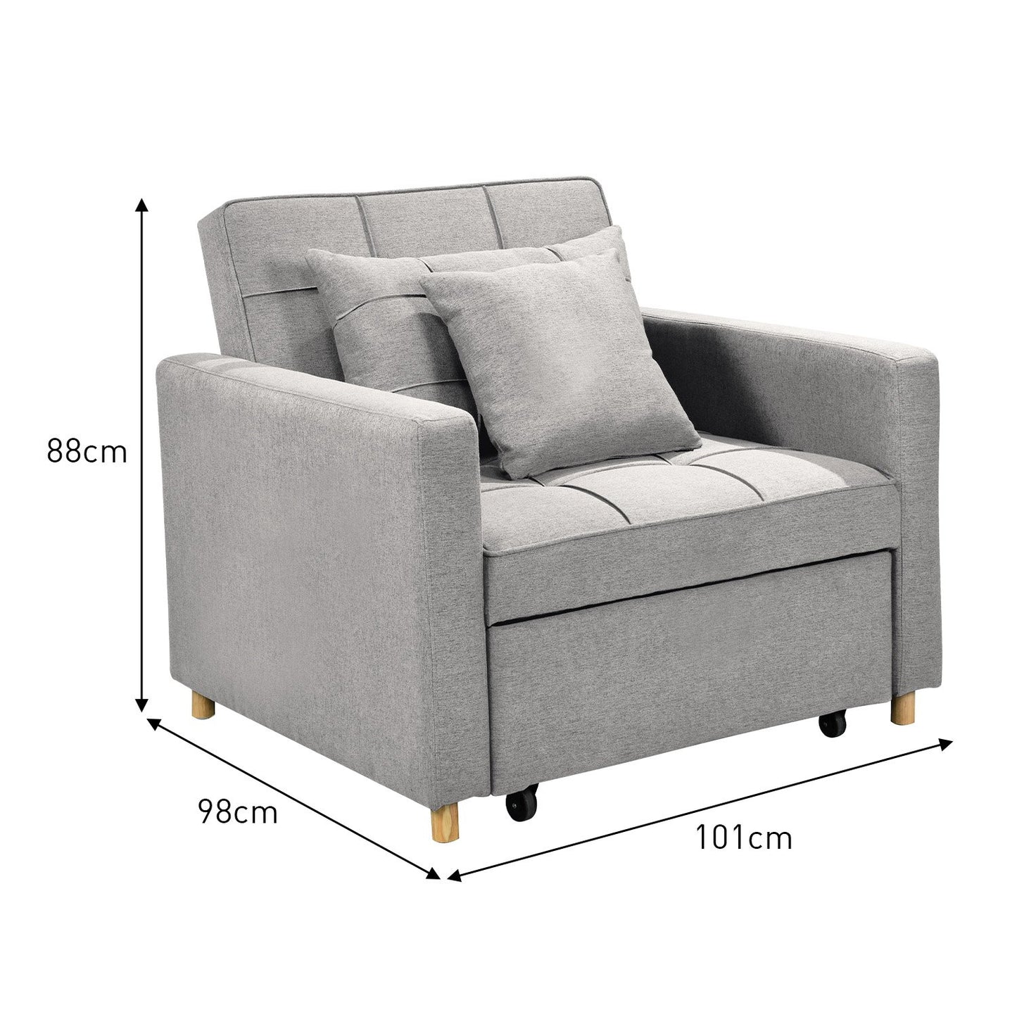 Sarantino Suri 3-in-1 Convertible Sofa Chair Bed Lounger - Light Grey - Cosy Abode