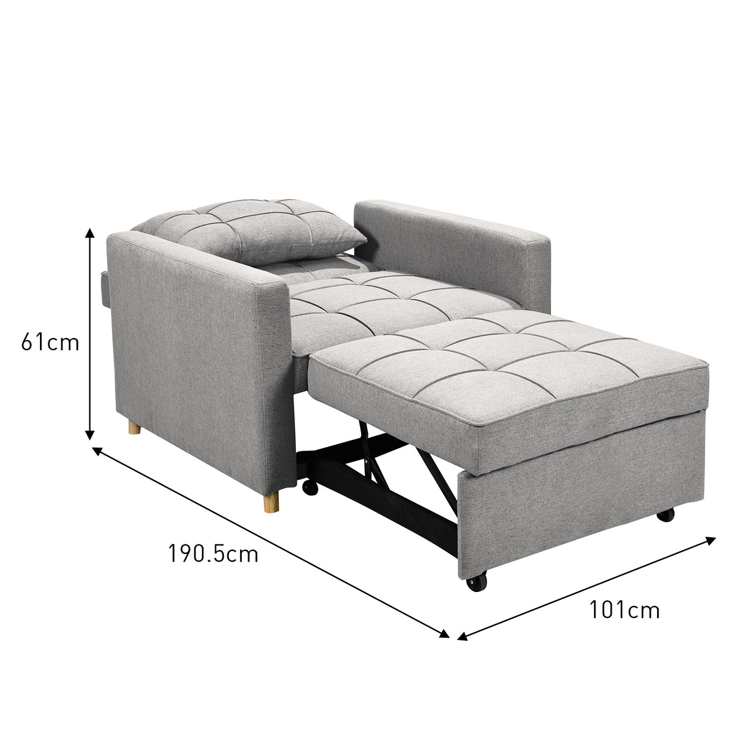 Sarantino Suri 3-in-1 Convertible Sofa Chair Bed Lounger - Light Grey - Cosy Abode